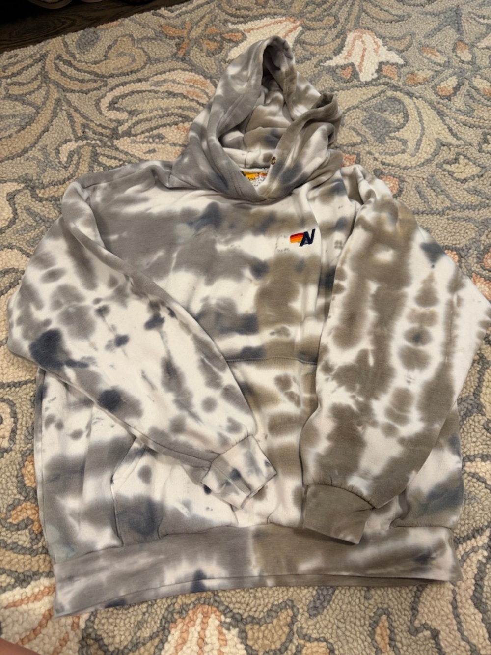 Aviator Nation Gray and Cream Tie-Dye Crewneck Hoodie